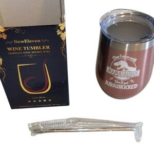 New Eleven Engraved Mother's Day Mamasaurus Wine Tumbler w/Straw New